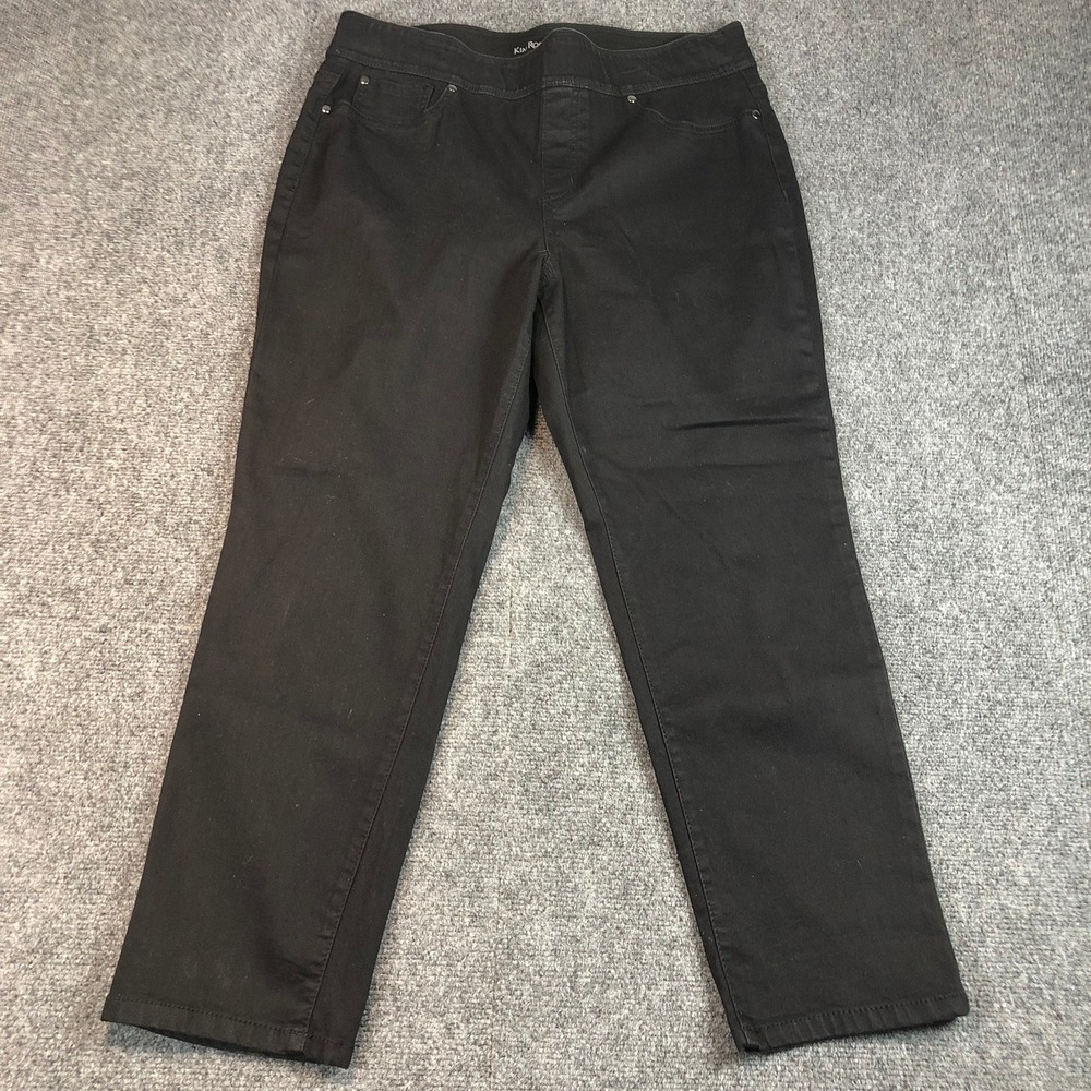 Kim Rogers Petite Black Straight Leg Pants Elastic Waist Size 16P